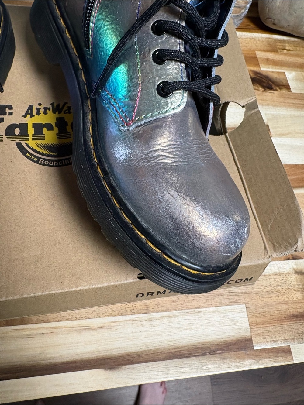Dr. Martens Kids Iridescent Rainbow Crinkle Lace-Up Boots - Picture 7 of 15